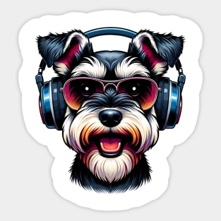 Miniature Schnauzer as Smiling DJ with Headphones Sticker